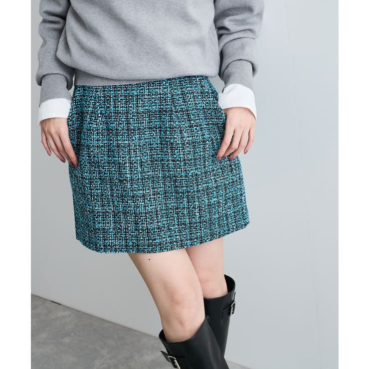 ターコイズ(49) | 【洗える】ラメツイード&千鳥柄ミニスカート | VIS 