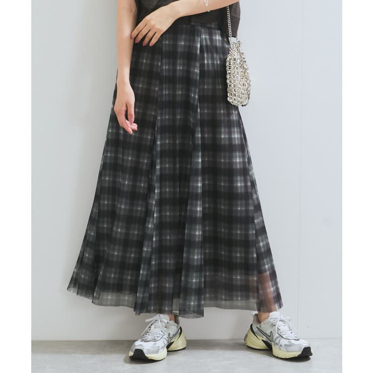 【洗える】チュールプリントチェックスカート | VIS  | 詳細画像10 