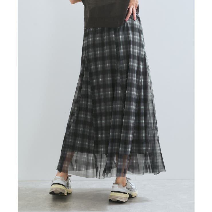 【洗える】チュールプリントチェックスカート | VIS  | 詳細画像11 