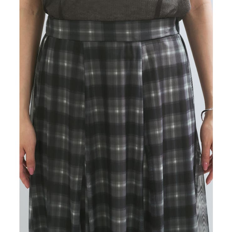 【洗える】チュールプリントチェックスカート | VIS  | 詳細画像16 