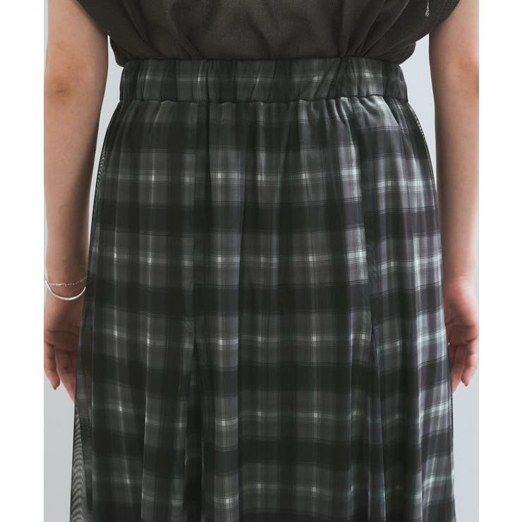 【洗える】チュールプリントチェックスカート | VIS  | 詳細画像17 
