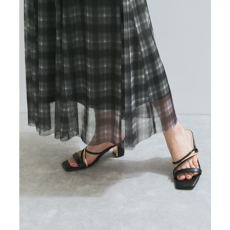 【洗える】チュールプリントチェックスカート | VIS  | 詳細画像18 