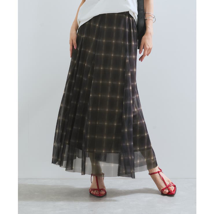 ブラウン系(21) | 【洗える】チュールプリントチェックスカート | VIS 