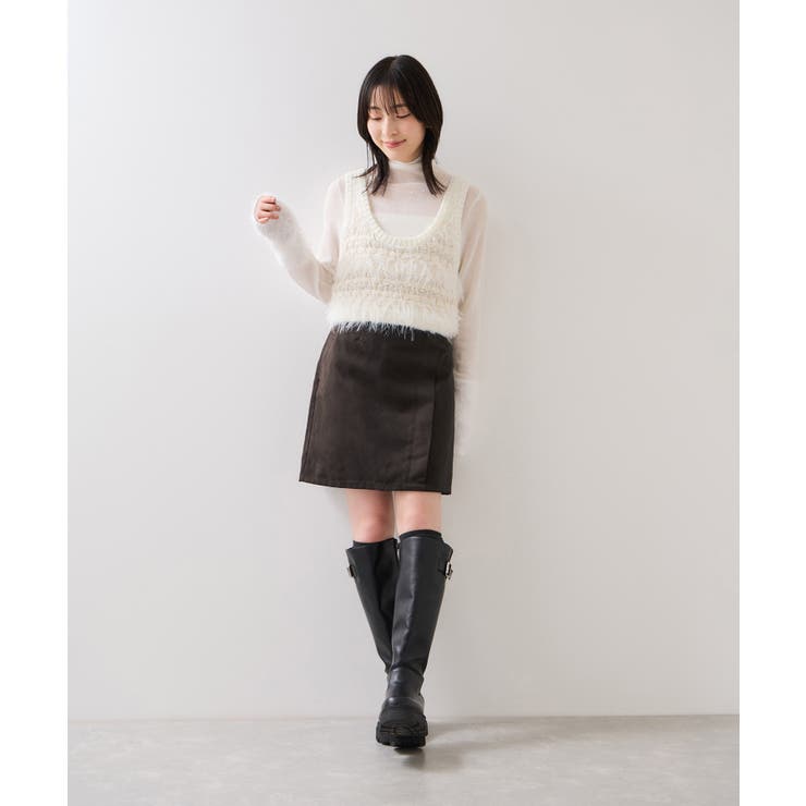 釦ポイントスエードライクミニスカート | VIS  | 詳細画像3 