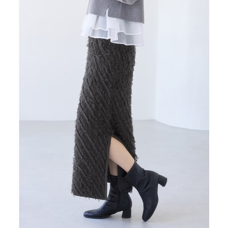 チャコール(06) | フリンジニットナロースカート | VIS 