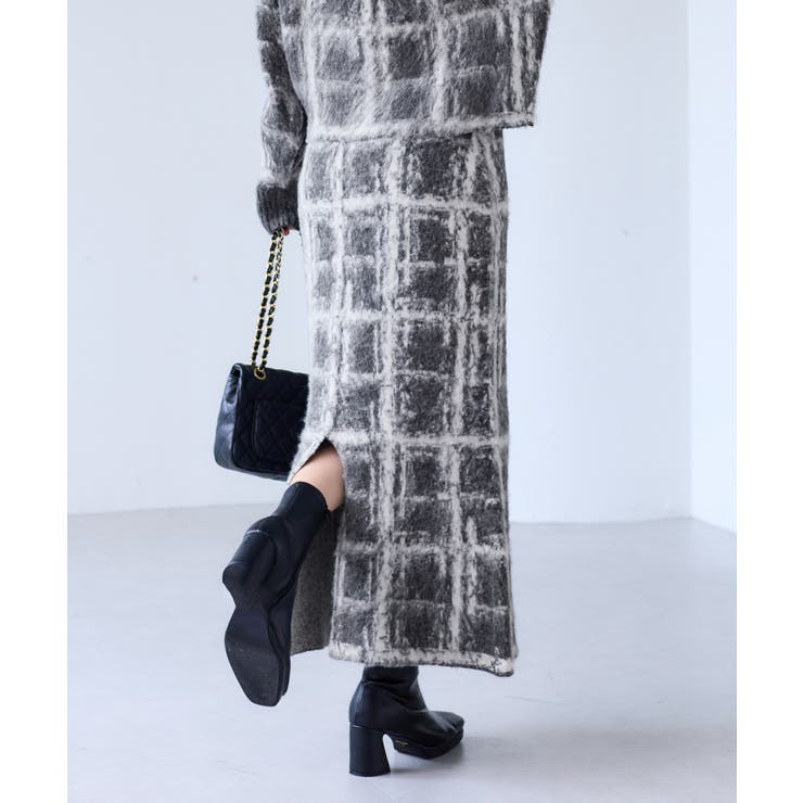 チェックアソートシャギーニットスカート/セットアップ対応 | VIS  | 詳細画像6 