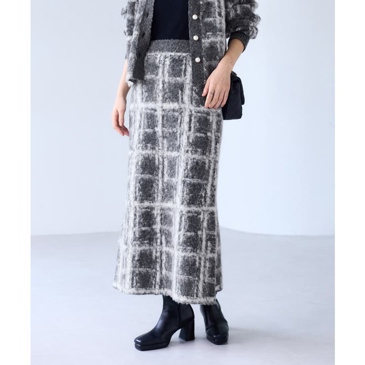 グレー(07) | チェックアソートシャギーニットスカート/セットアップ対応 | VIS 