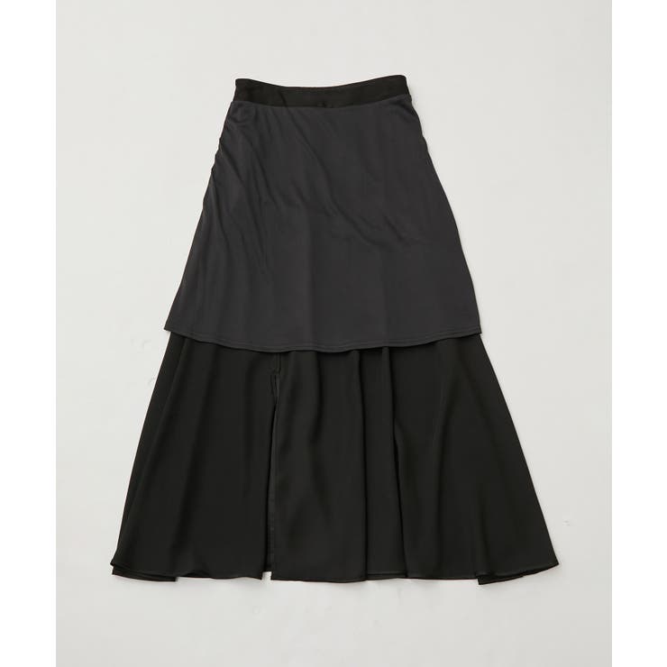 洗える】サテンスリットフレアロングスカート[品番：VISW0039243]｜VIS