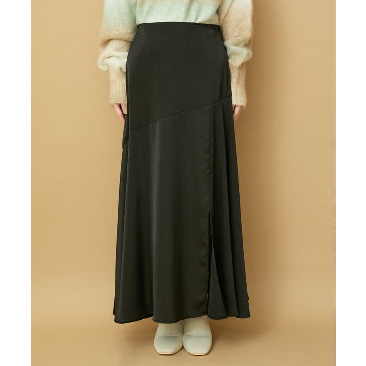 洗える】サテンスリットフレアロングスカート[品番：VISW0039243]｜VIS