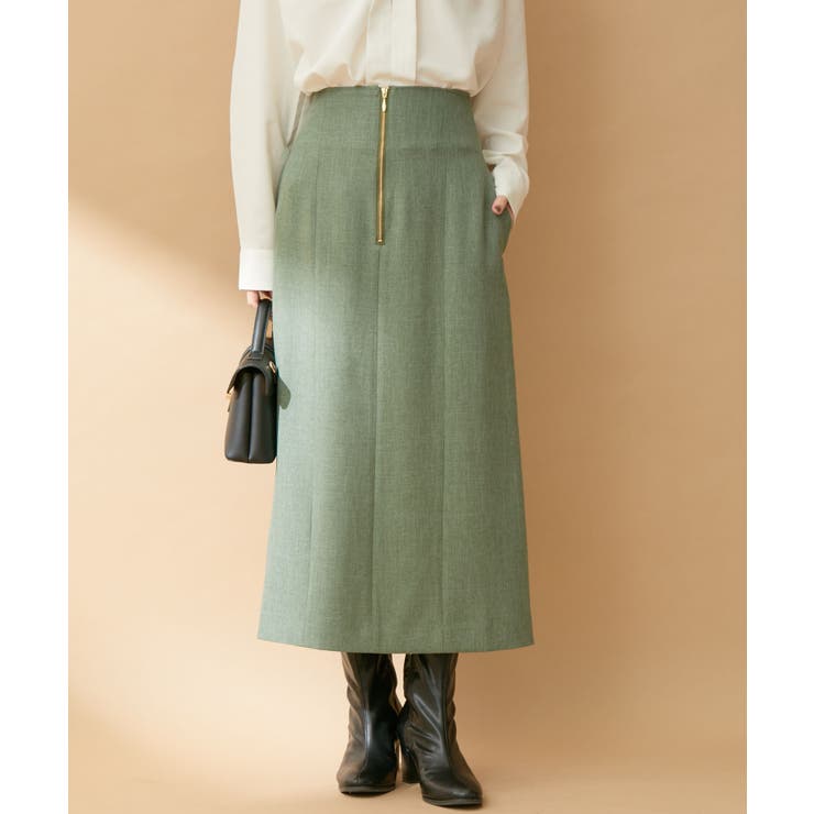グリーン系(35) | 【防シワ・洗える】ファスナーIラインスカート | VIS 