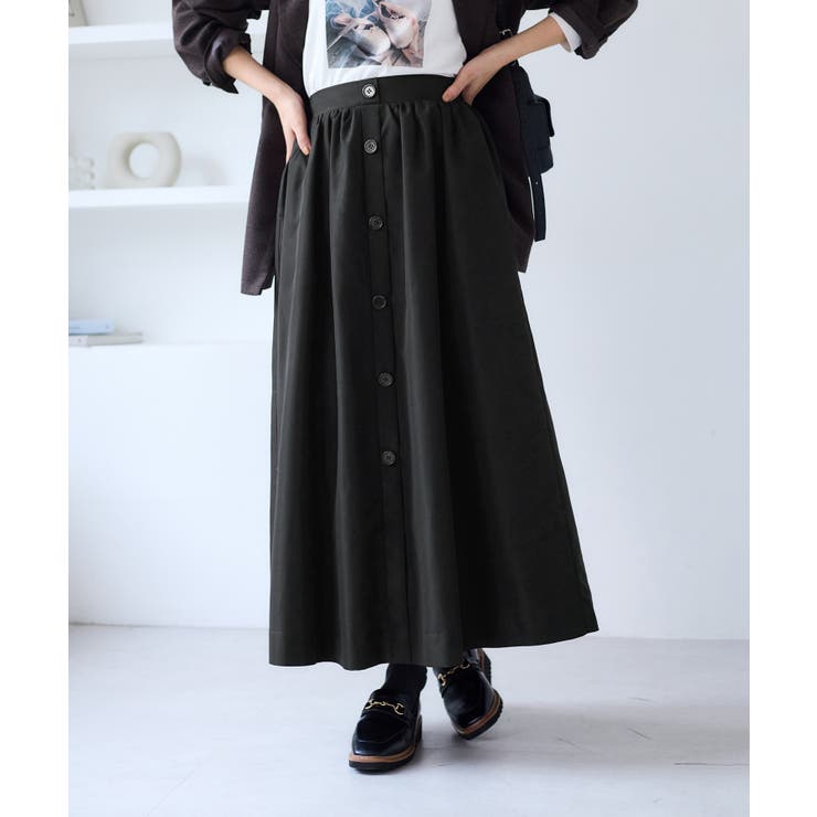 ブラック(01) | 【WEB限定】フロントボタンフレアスカート | VIS 