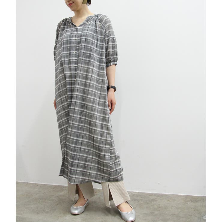店舗限定 シアーチェックボリューム袖前開きワンピース 品番 Visw Vis ビス のレディースファッション通販 Shoplist ショップリスト