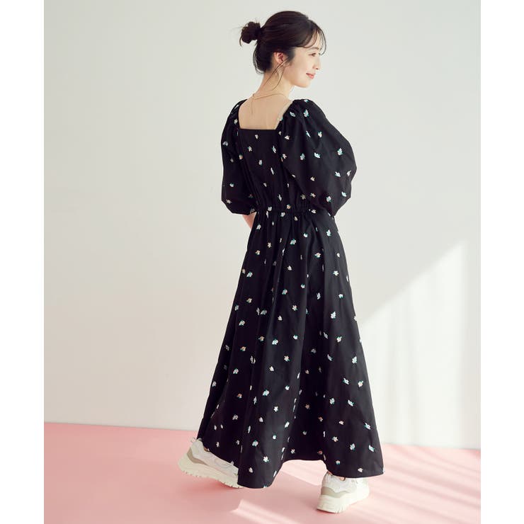 小花柄刺繍スクエアネックワンピース[品番：VISW0028593]｜VIS （ビス