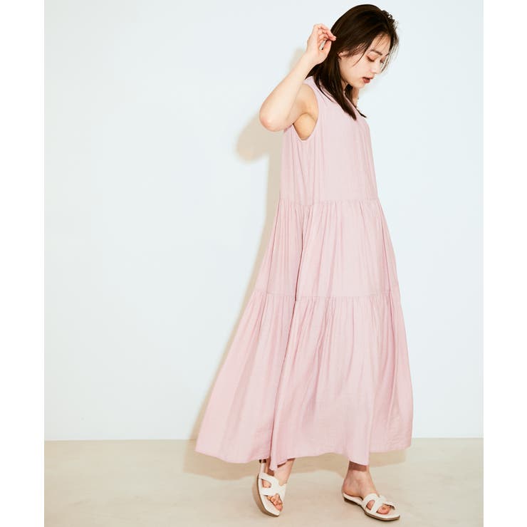 【選べる着丈・洗える】柄アソートスタンドカラーティアードノースリーブワンピース | VIS  | 詳細画像35 