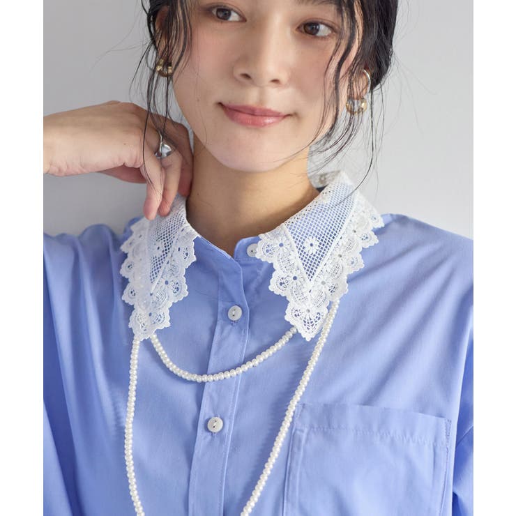 襟レース付きミニ丈シャツワンピ | VIS  | 詳細画像10 