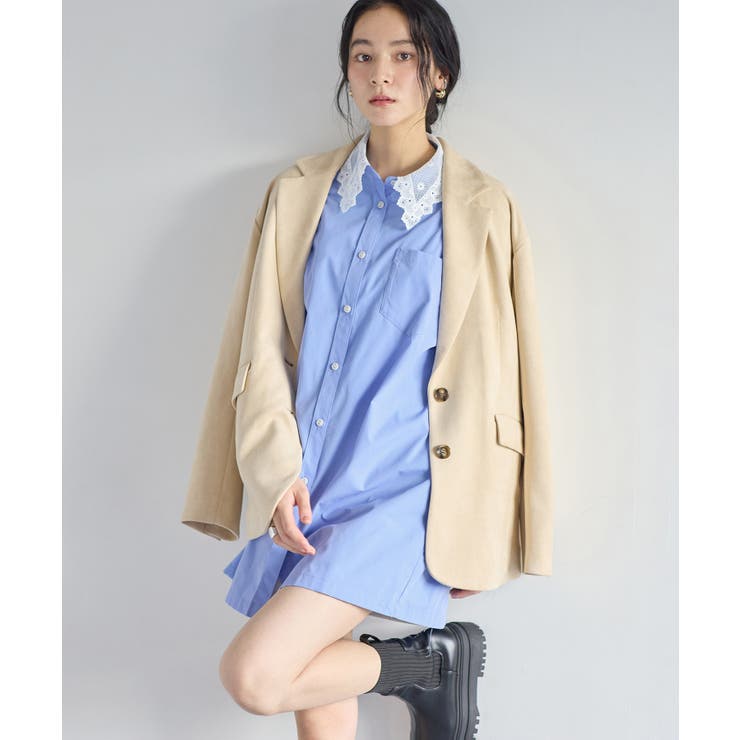 襟レース付きミニ丈シャツワンピ | VIS  | 詳細画像11 