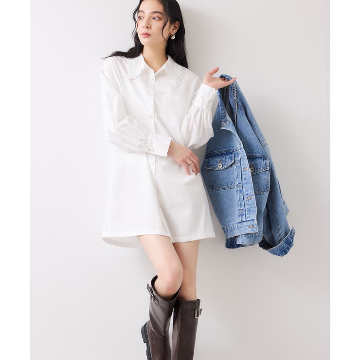 襟レース付きミニ丈シャツワンピ | VIS  | 詳細画像3 