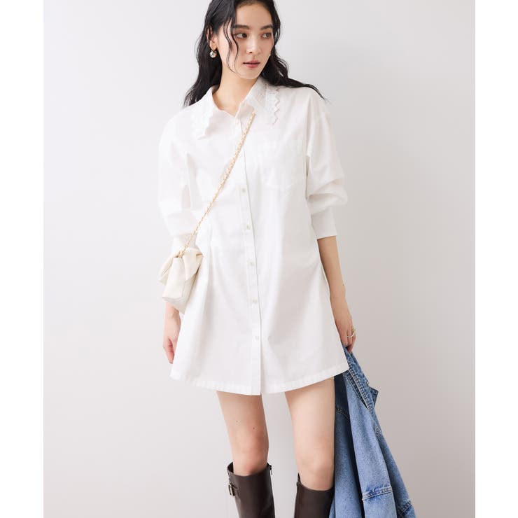 襟レース付きミニ丈シャツワンピ | VIS  | 詳細画像6 