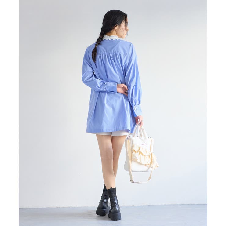 襟レース付きミニ丈シャツワンピ | VIS  | 詳細画像8 