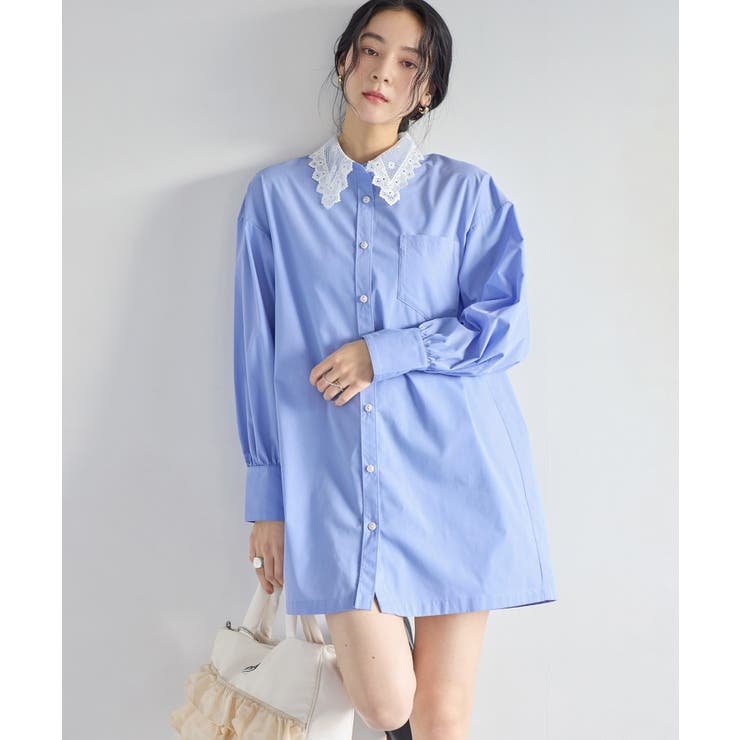 襟レース付きミニ丈シャツワンピ | VIS  | 詳細画像9 