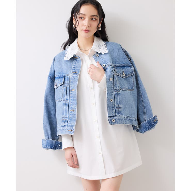 ホワイト(10) | 襟レース付きミニ丈シャツワンピ | VIS 