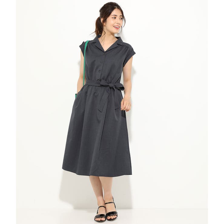 ★ChicLine★ ケベラ オープンカラー ベルトワンピース 2Wayベルト付きオープンカラーワンピース[tg808] | レディース