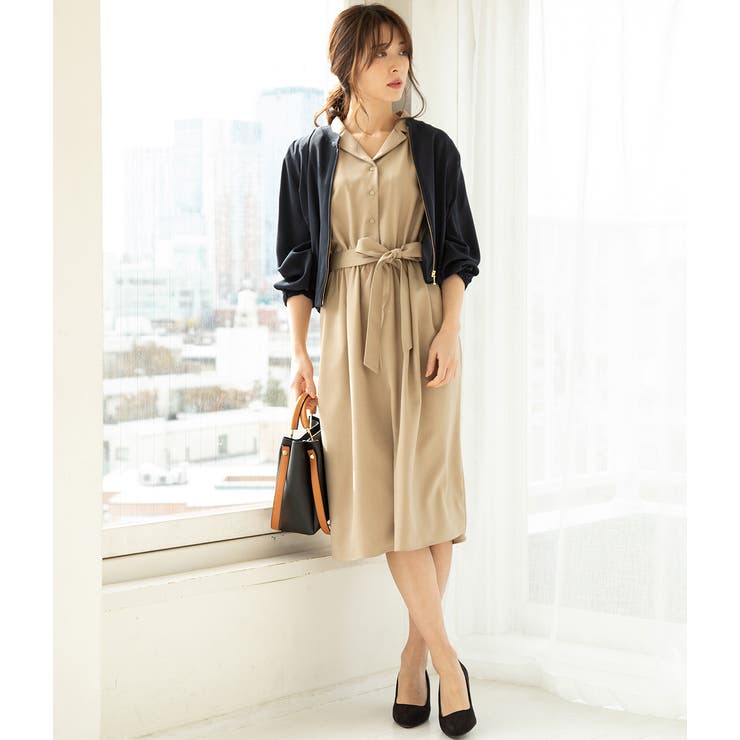 ★ChicLine★ ケベラ オープンカラー ベルトワンピース セール 50%OFF】オープンカラーベルト付きワンピース(501877768