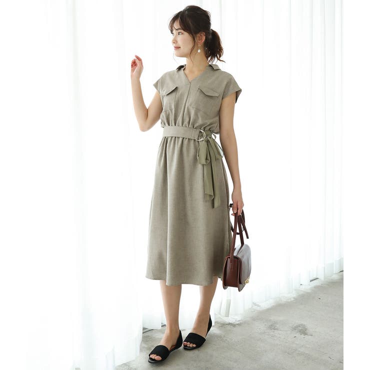 異素材ベルト付きパッチポケットワンピース | VIS  | 詳細画像14 