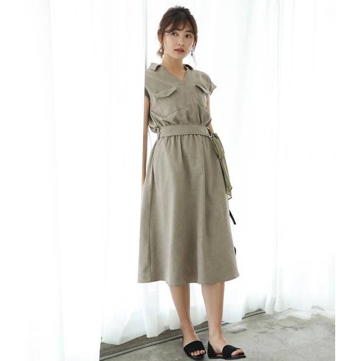 異素材ベルト付きパッチポケットワンピース | VIS  | 詳細画像15 