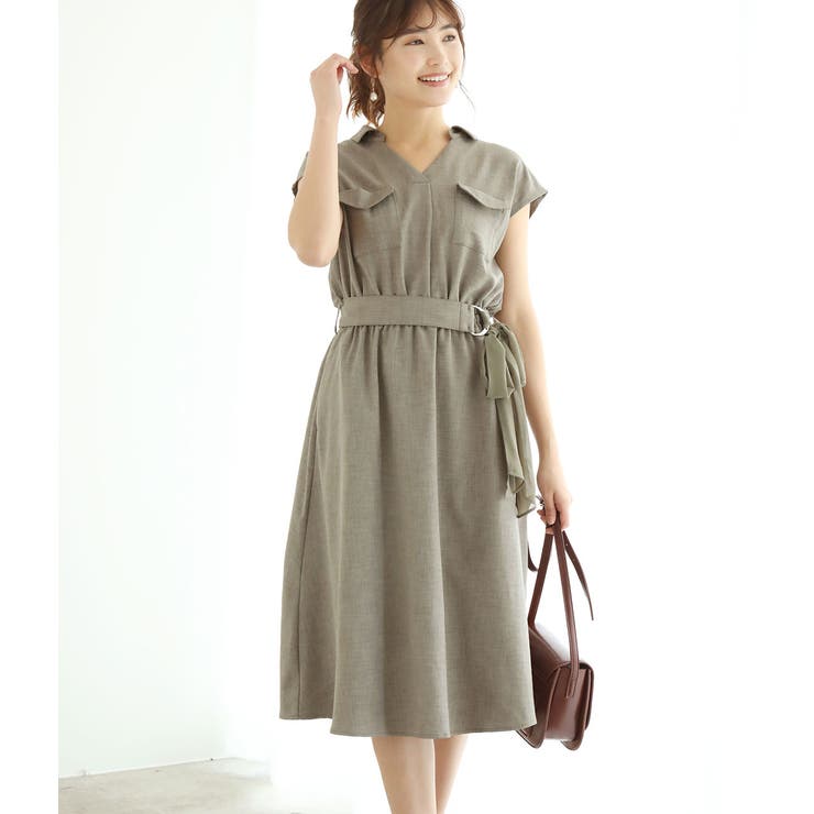 異素材ベルト付きパッチポケットワンピース | VIS  | 詳細画像1 