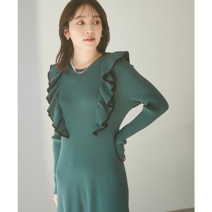 配色がアクセント。フリルニットワンピース | VIS  | 詳細画像4 