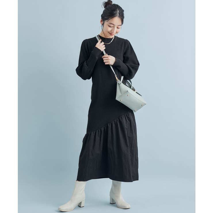 【星玲奈さんコラボ】スリーブコンシャスアシンメトリー切り替えニットワンピース | VIS  | 詳細画像8 