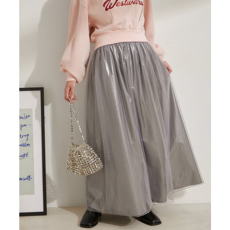 グレー(07) | 【2WAY】メタリック重ねチュールワンピース【洗える】 | VIS 