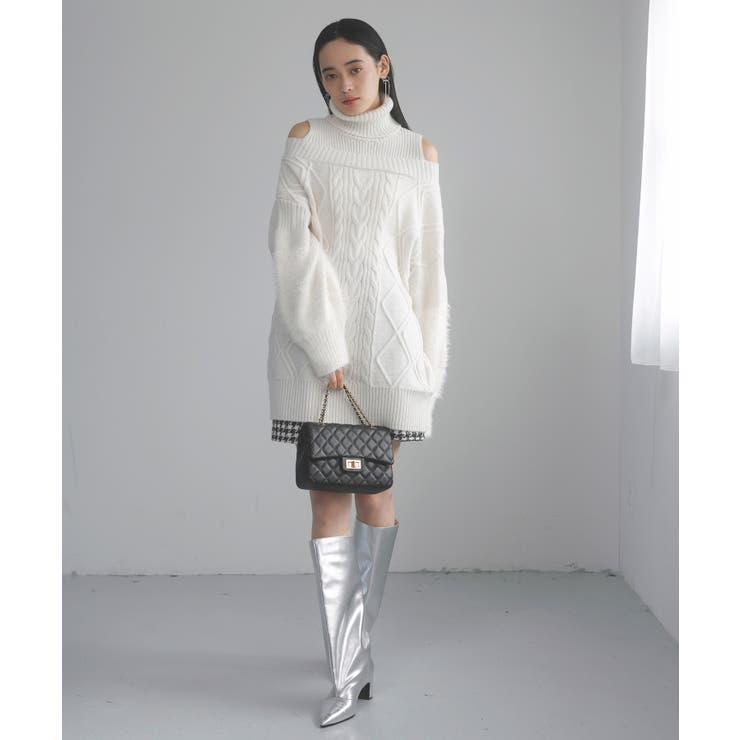 【洗える】オフショルケーブル編みミニワンピース | VIS  | 詳細画像11 