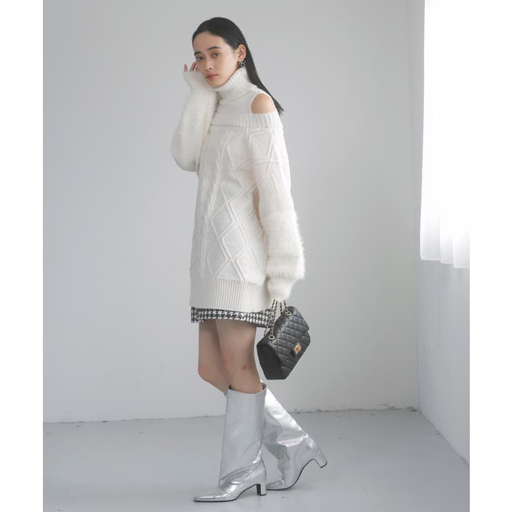 【洗える】オフショルケーブル編みミニワンピース | VIS  | 詳細画像12 