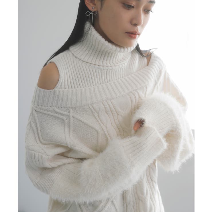 【洗える】オフショルケーブル編みミニワンピース | VIS  | 詳細画像13 