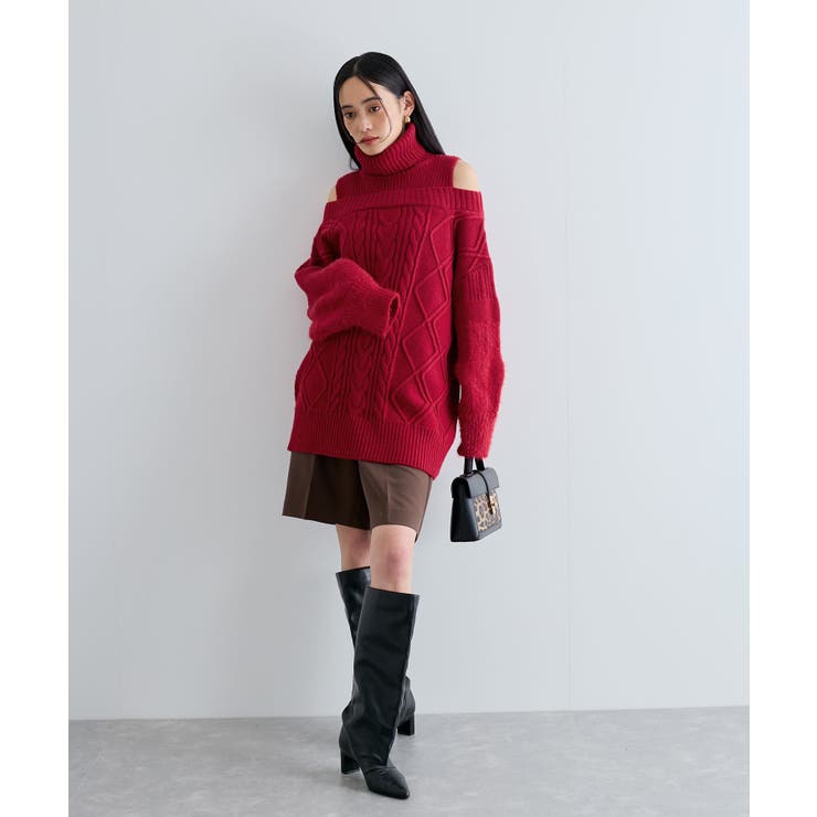 【洗える】オフショルケーブル編みミニワンピース | VIS  | 詳細画像15 