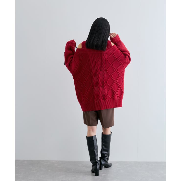 【洗える】オフショルケーブル編みミニワンピース | VIS  | 詳細画像16 