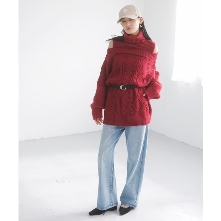 【洗える】オフショルケーブル編みミニワンピース | VIS  | 詳細画像2 