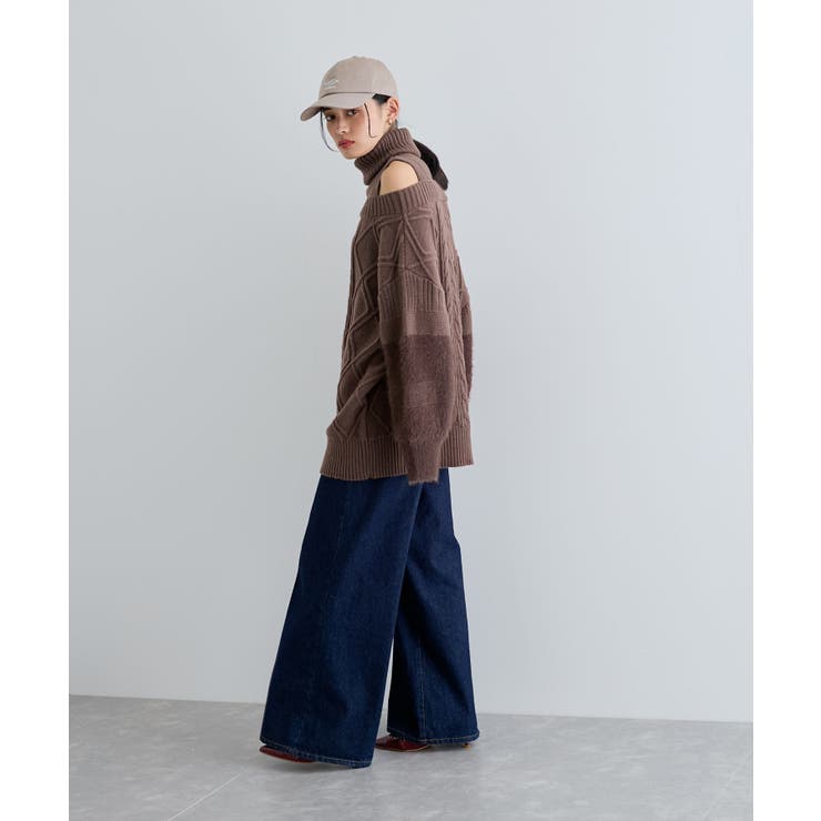 【洗える】オフショルケーブル編みミニワンピース | VIS  | 詳細画像20 