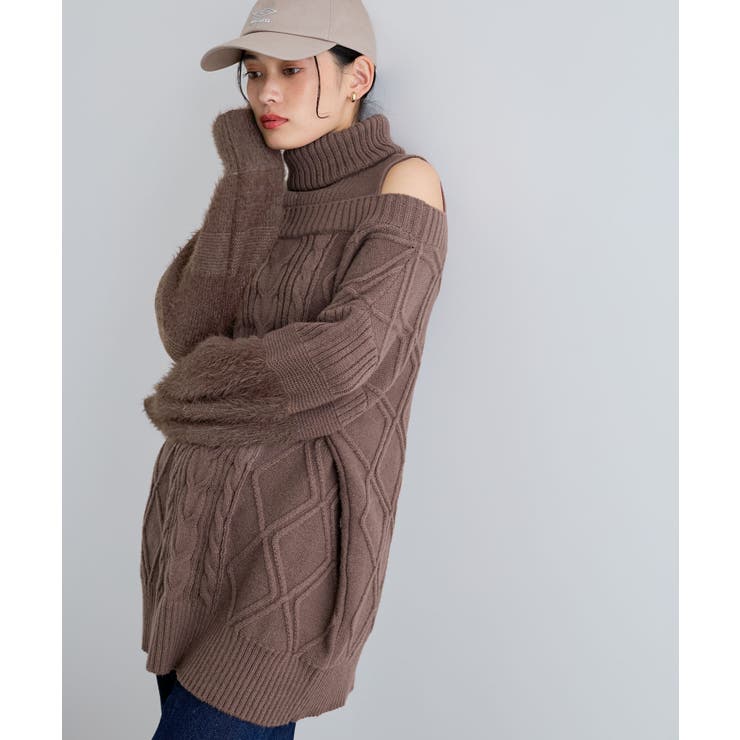 【洗える】オフショルケーブル編みミニワンピース | VIS  | 詳細画像21 