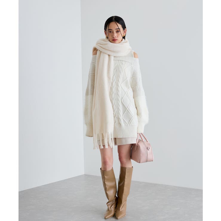 【洗える】オフショルケーブル編みミニワンピース | VIS  | 詳細画像24 