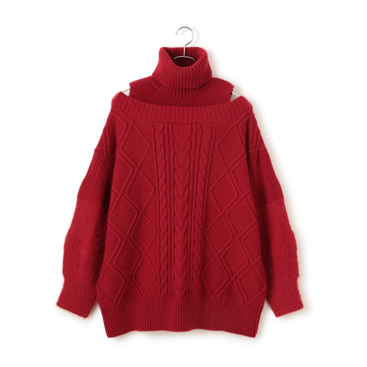 【洗える】オフショルケーブル編みミニワンピース | VIS  | 詳細画像28 