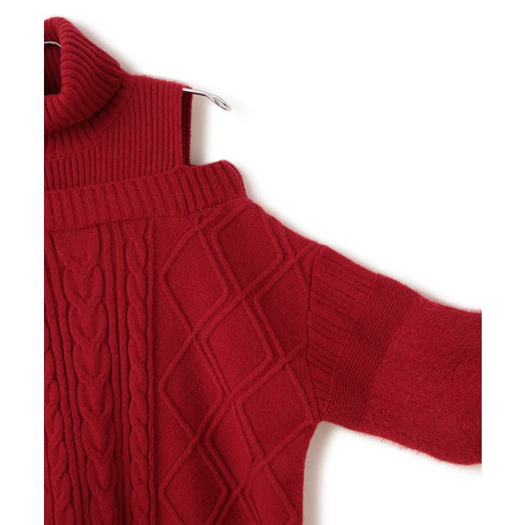 【洗える】オフショルケーブル編みミニワンピース | VIS  | 詳細画像32 