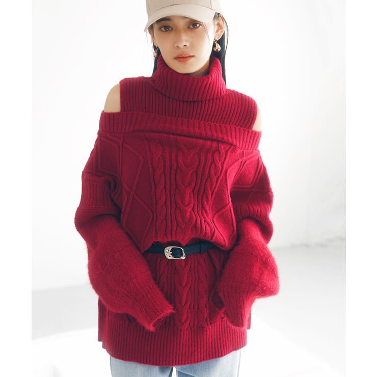 【洗える】オフショルケーブル編みミニワンピース | VIS  | 詳細画像4 