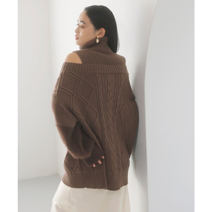 【洗える】オフショルケーブル編みミニワンピース | VIS  | 詳細画像9 