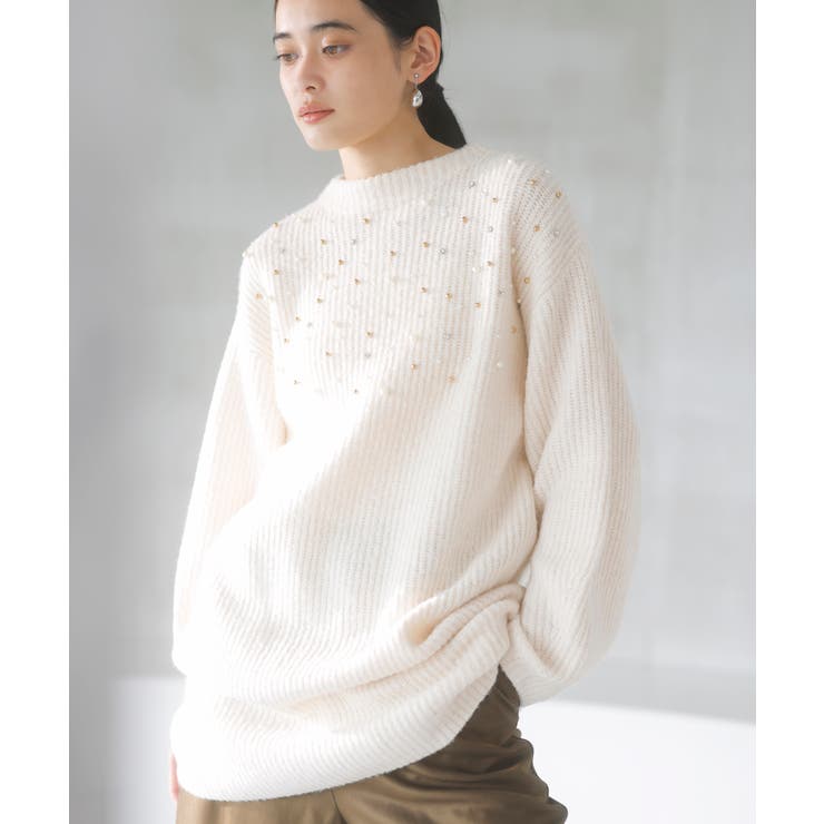 キナリ(16) | ビジュー付きニットワンピース | VIS 