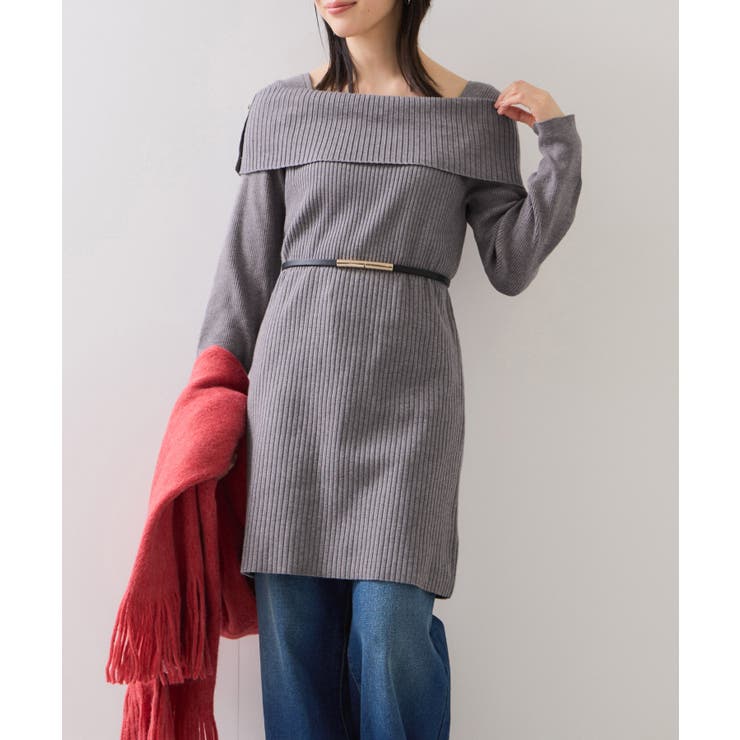 アシメオフショルリブニット美シルエットワンピース/着丈が選べる | VIS  | 詳細画像18 