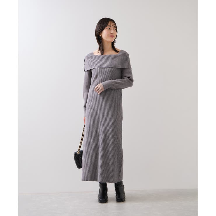 アシメオフショルリブニット美シルエットワンピース/着丈が選べる | VIS  | 詳細画像2 