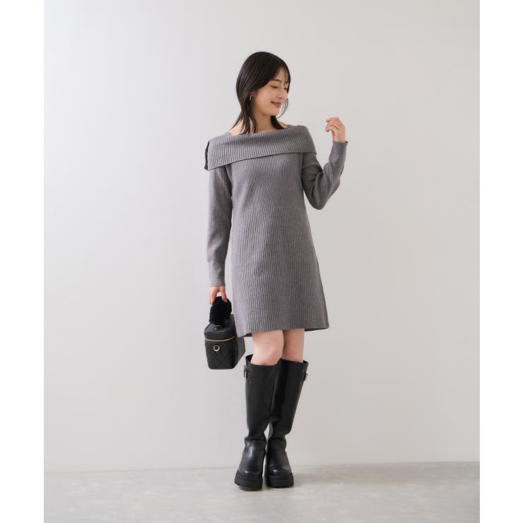 アシメオフショルリブニット美シルエットワンピース/着丈が選べる | VIS  | 詳細画像20 